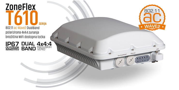 Ruckus Wireless | ZoneFlex T610 - 802.11ac Wave2 zunanja (outdoor) brezžična WiFi dostopna točka / 4x:4 radijske verige