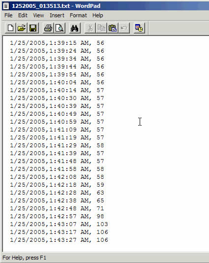 Izgled loga z seznamom merjenj senzorjev 