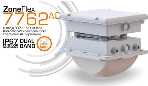 Ruckus Wireless | ZoneFlex 7762-AC - 802.11n DualBand brez�i�na WiFi dostopna to�ka za zunanjo namestitev z neposrednim napajanjem in opti�nim pretvornikom